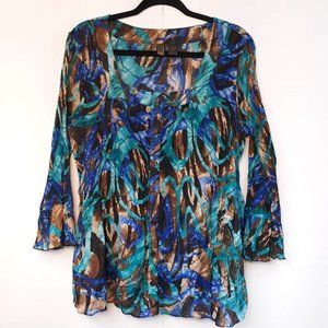 Serenade Crimped Material Blouse Women's 1X GUC Bell Cuffs Top Abstract Shirt